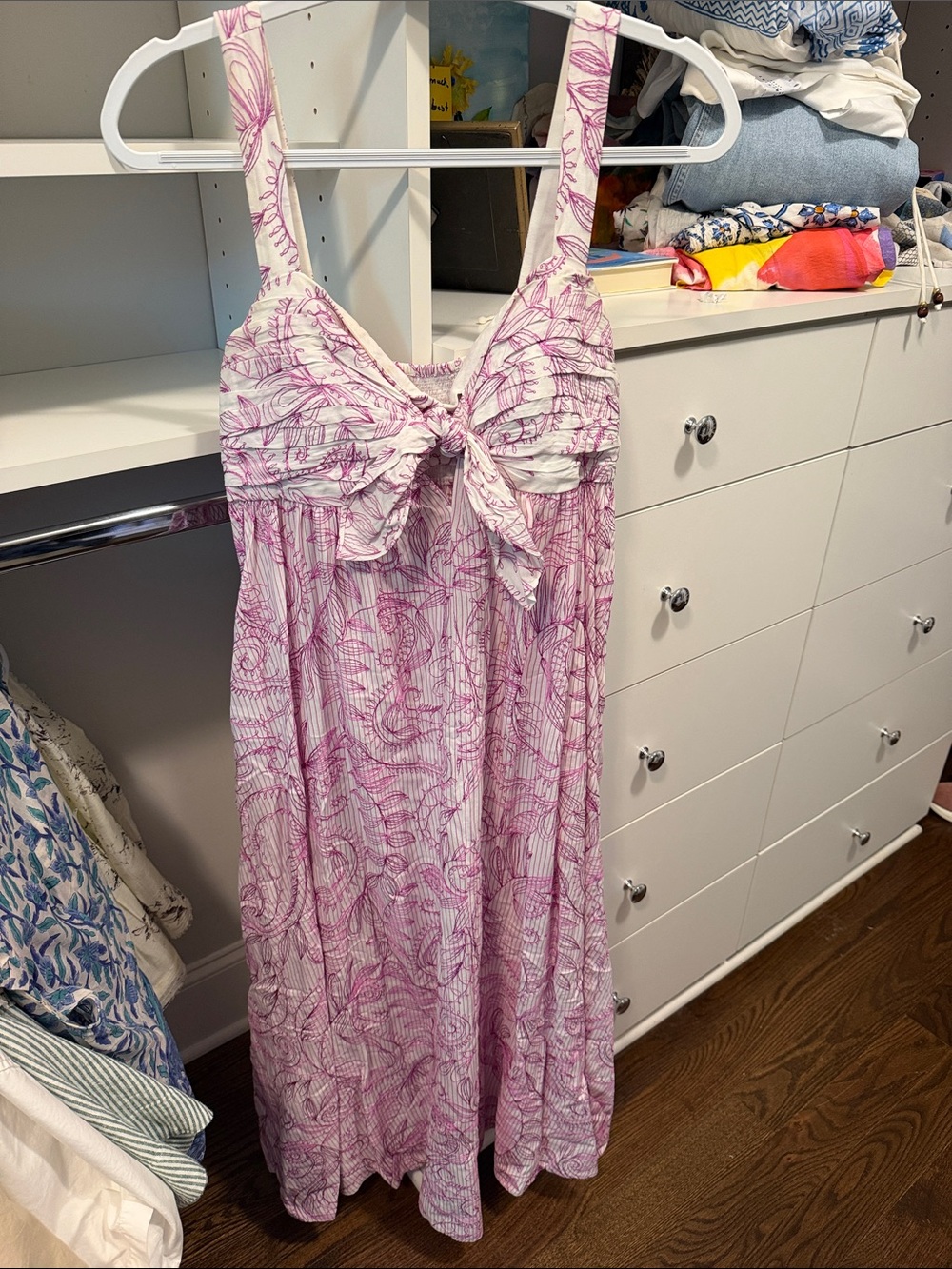 Lilly Pulitzer White Dress with Pink Floral Embroidery
